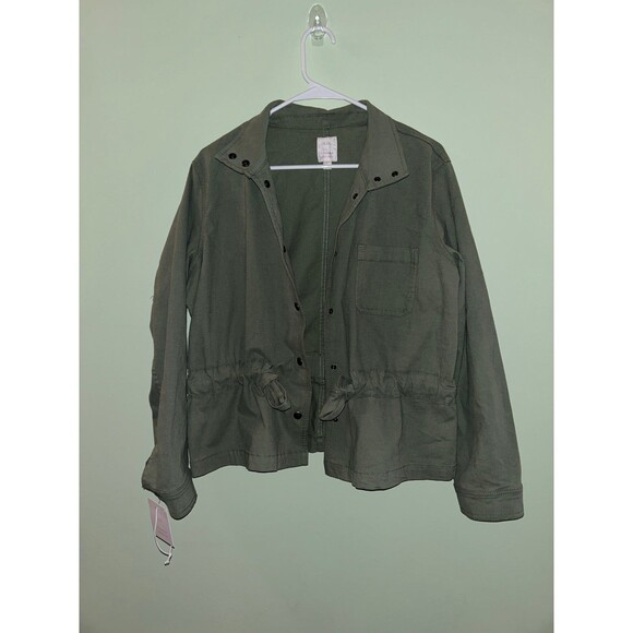 NWT! LC Lauren Conrad Women's Cinch Waist Olive Twill Jacket Blazer - Size L - Picture 1 of 5